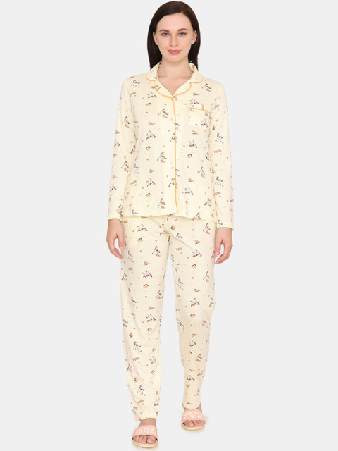 

Zivame Women Yellow Graphic, Cream
