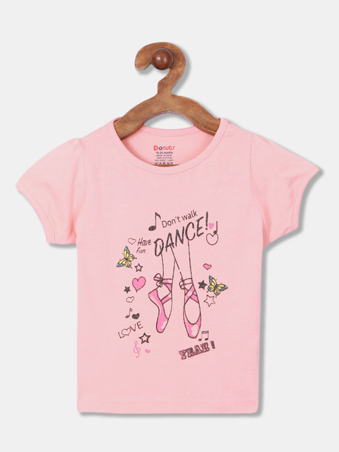 

Donuts Girls Pink Printed Round Neck T-shirt