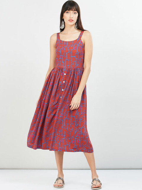 

max Women Rust Printed Fit & Flare Dress