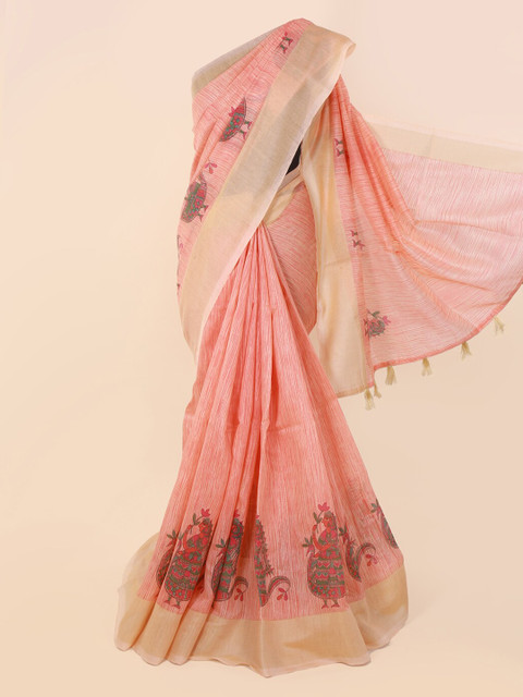 

Pothys Peach-Coloured Printed Cotton Blend Saree