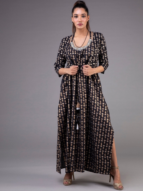 

KLM Fashion Mall Women Black Printed Maxi Dress With Jacket