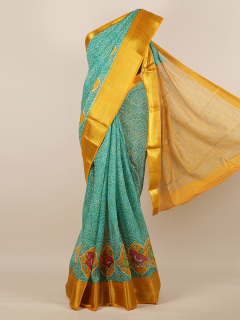 

Pothys Green & Yellow Jute Silk Printed Saree