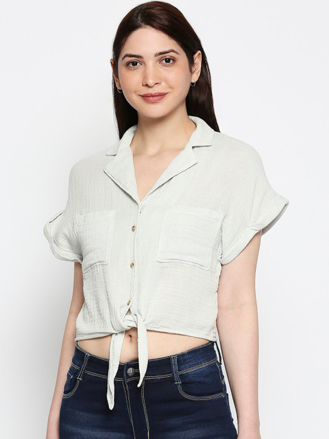 

Ammarzo Green Shirt Style Crop Top