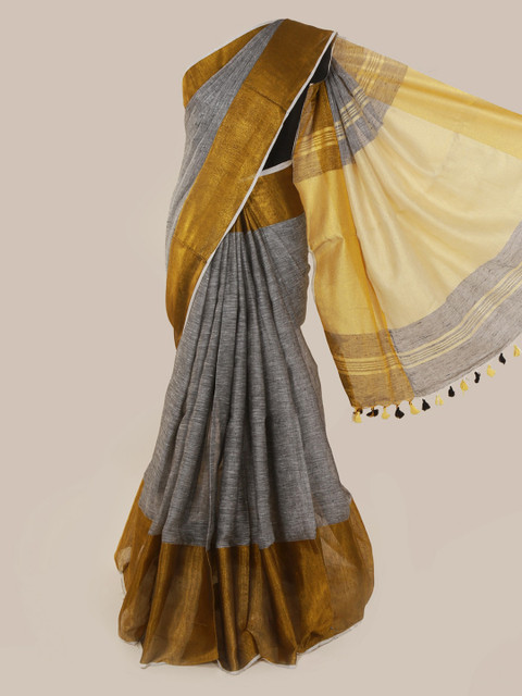 

Pothys Grey Solid Linen Blend Saree