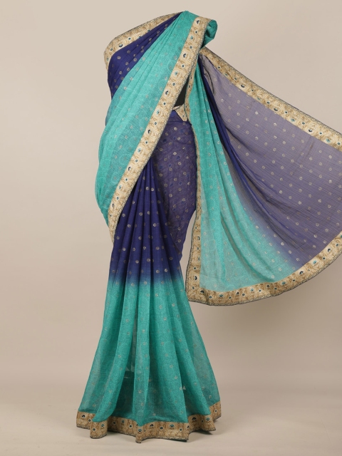 

Pothys Navy Blue & Green Poly Chiffon Printed Saree