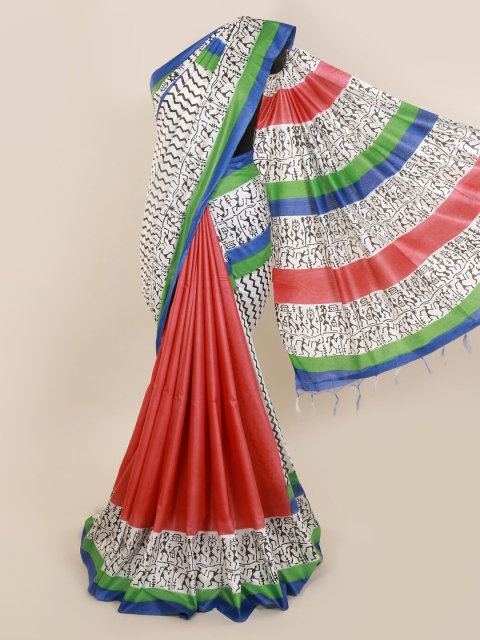 

Pothys Maroon & White Linen Blend Colourblocked Saree