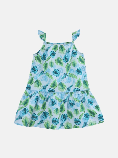 

Beebay Girls Green & Blue Tropical Printed A-Line Dress