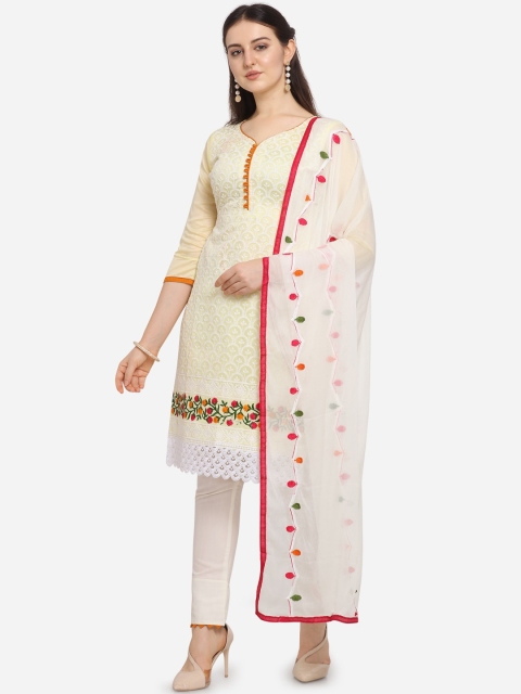

Ethnic Junction Yellow & White Silk Blend Unstitched Dress Material
