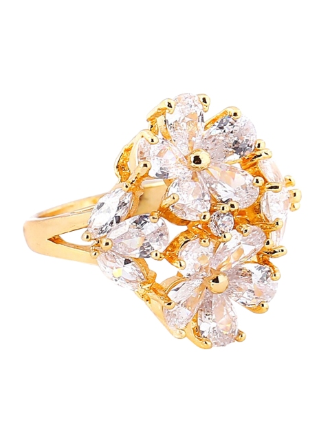 

Foxy Sperks Gold-Toned & White Stone-Studded Floral Design Finger Ring