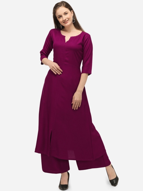 

SAADHVI Women Magenta Solid Kurta with Palazzos