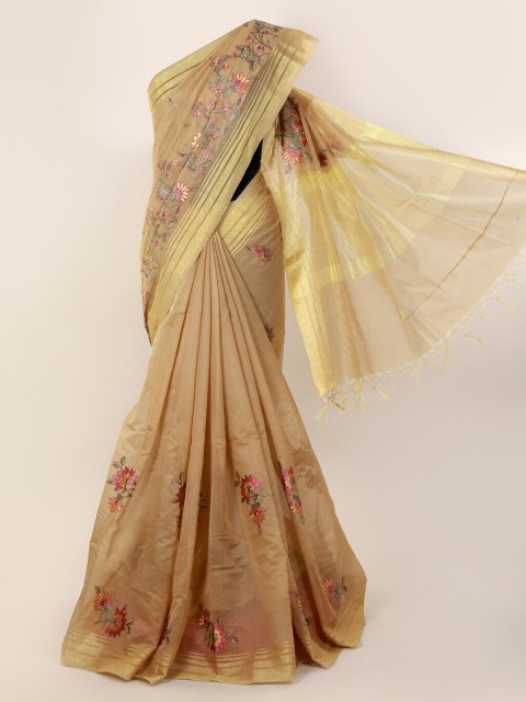 

Pothys Tan & Gold-Toned Cotton Blend Woven Design Saree