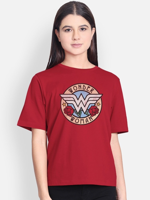 

Free Authority Women Red Wonder Woman Printed Round Neck T-shirt