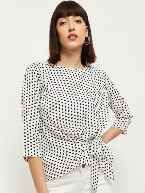 

Max White & Black Polka Dot Printed Waist Tie-Ups Regular Top