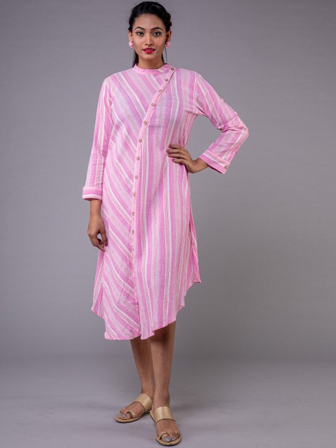 

KLM Fashion Mall Women Pink Striped Wrap Dress