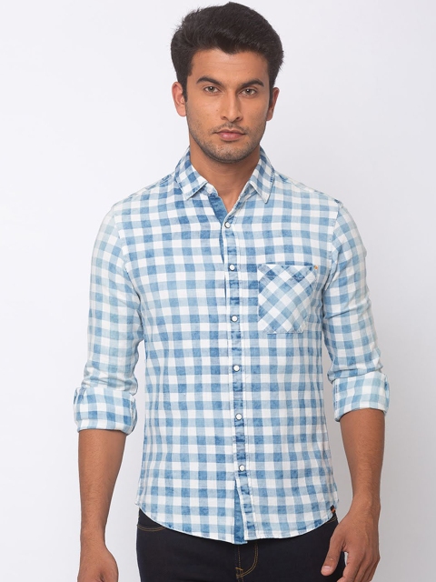 

SPYKAR Men Blue & White Slim Fit Checked Casual Shirt