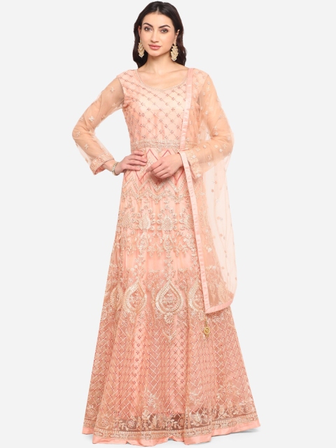 

BOMBAY SELECTIONS Women Pink Embellished Maxi Dress With Dupatta