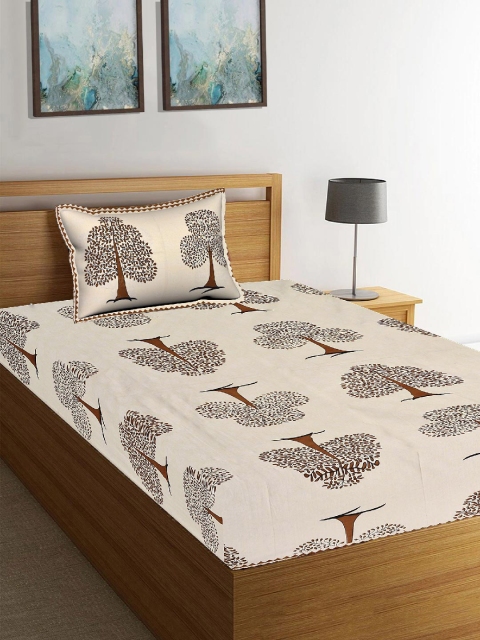 

Tistabene Beige & Brown Floral 180 TC Cotton 1 Single Bedsheet & 1 Pillow Cover