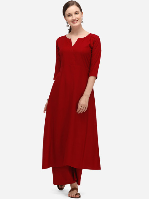 

SAADHVI Women Red Solid Kurta with Palazzos