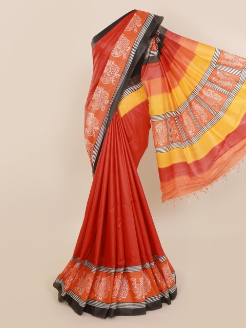 

Pothys Red & Yellow Linen Blend Solid Saree