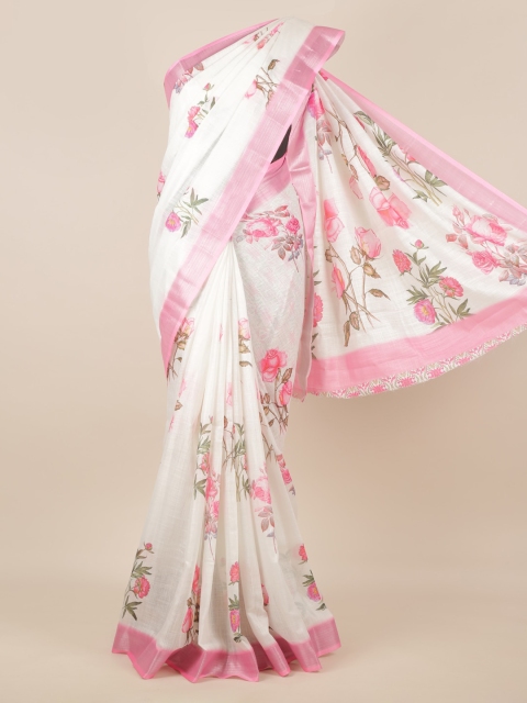 

Pothys White & Pink Linen Blend Printed Saree
