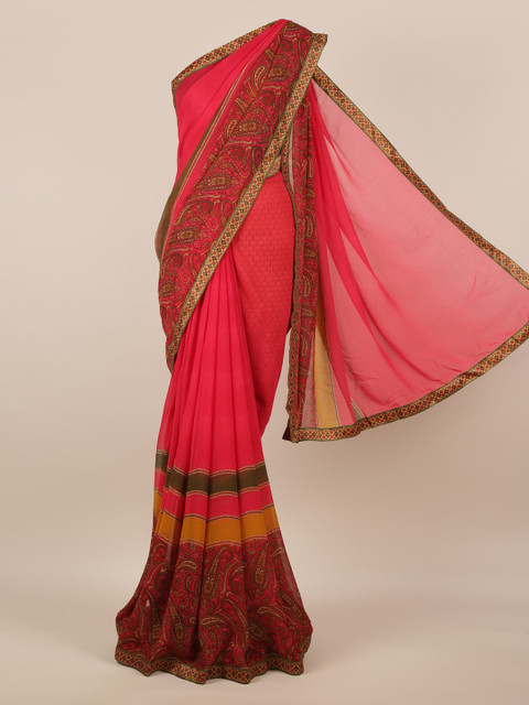 

Pothys Red Woven Design Poly Chiffon Saree