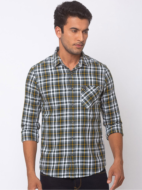

SPYKAR Men Green & White Slim Fit Checked Casual Shirt