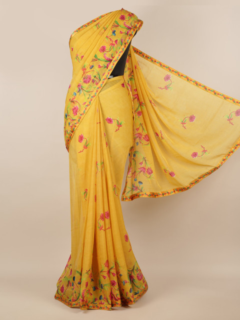 

Pothys Yellow Printed Poly Chiffon Saree