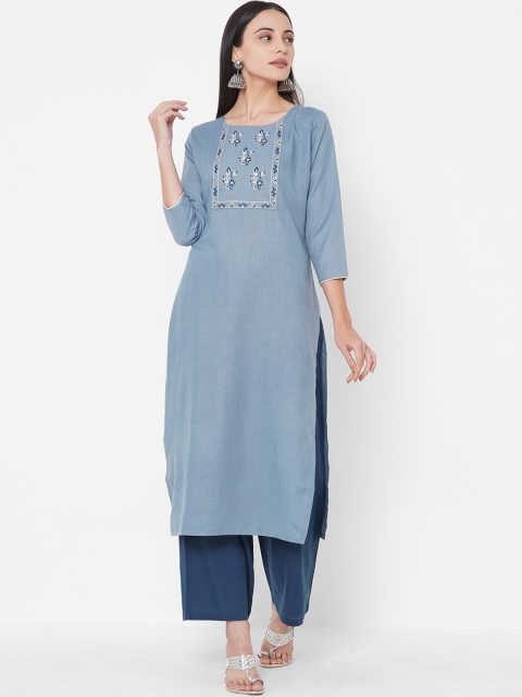 

Fashor Women Blue Embroidered Kurta