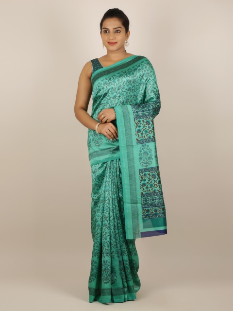 

Pothys Green Printed Jute Silk Saree