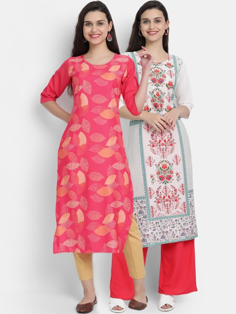

7threads women Pack Of 2 pink & grey floral printed crepe kurta