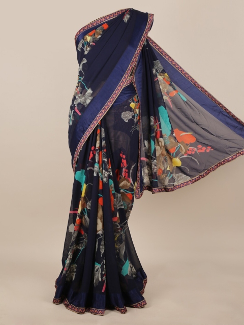 

Pothys Navy Blue Printed Poly Chiffon Saree