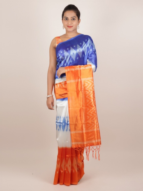 

Pothys Blue & Orange Jute Silk Printed Saree