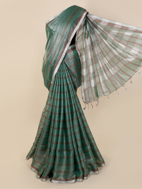 

Pothys Green Checked Linen Blend Saree