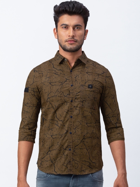 

SPYKAR Men Olive Brown Slim Fit Printed Casual Shirt