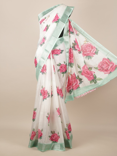 

Pothys White & Pink Linen Blend Printed Saree