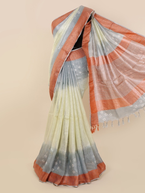 

Pothys Cream-Coloured & Grey Linen Blend Colourblocked Saree