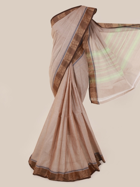 Pothys Tan Solid Pure Cotton Saree