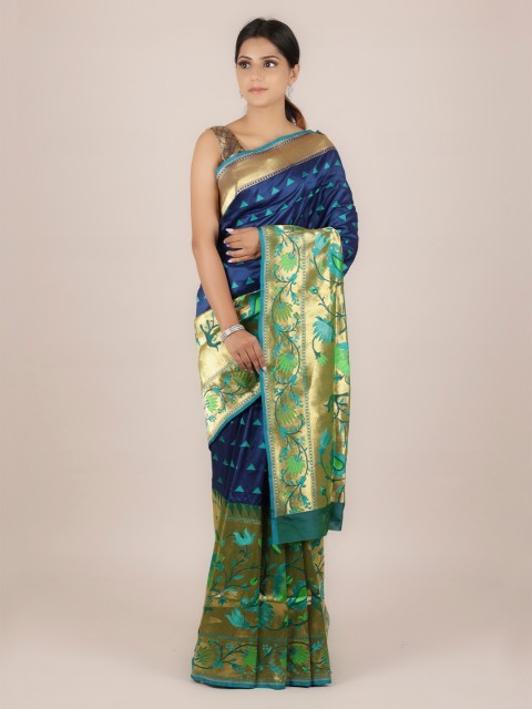 

Pothys Blue Pure Silk Woven Design Banarasi Saree