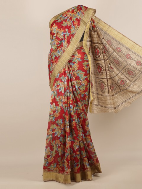 

Pothys Maroon & Beige Jute Silk Woven Design Saree