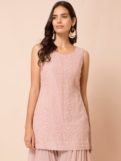 

INDYA Women Pink Chikankari Embroidered Kurti