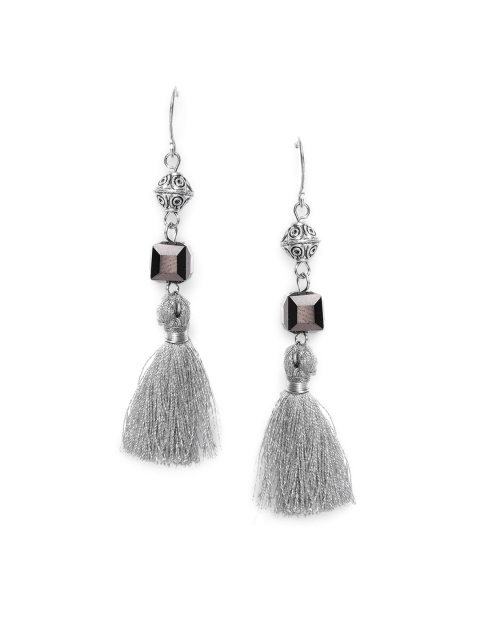 

CRZ Silver-Toned & Black Rhodium-Plated Contemporary Drop Earrings