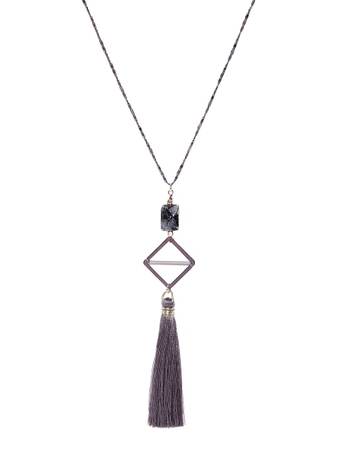 CRZ Grey & Black Alloy Rhodium-Plated Handcrafted Necklace