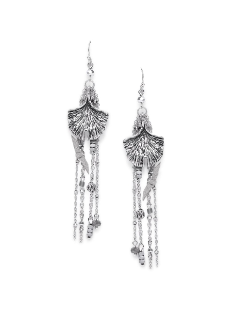 

CRZ Silver-Toned Contemporary Rhodium-Plated Drop Earrings