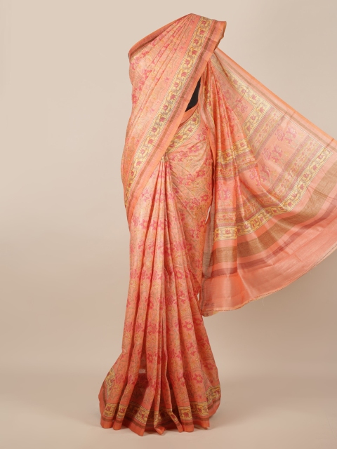 

Pothys Peach-Coloured Printed Jute Silk Saree
