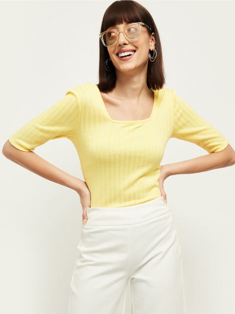 

max Yellow Self Design Fitted Top
