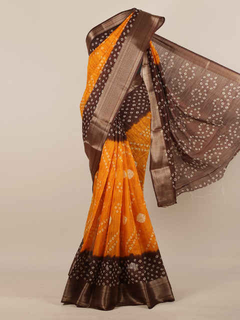 

Pothys Mustard & Brown Jute Silk Printed Saree