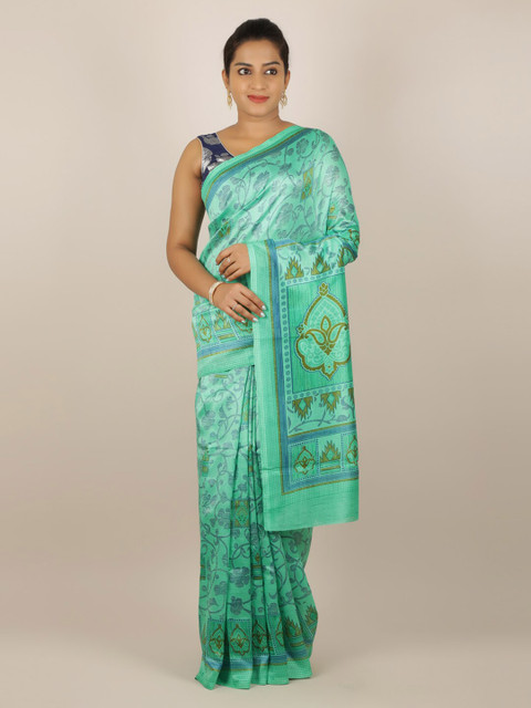 

Pothys Green Printed Jute Silk Saree