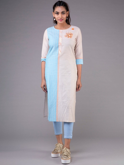 

KLM Fashion Mall Women Blue & Grey Colourblocked Thread Work Kurta