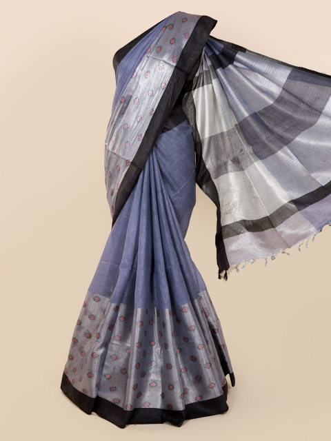 

Pothys Grey & Blue Linen Blend Colourblocked Saree