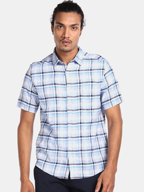 

Ruggers Men Blue Regular Fit Checked Casual Shirt